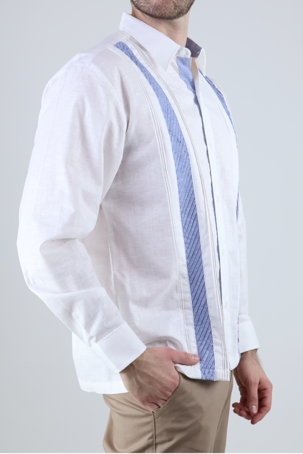 Camisa Hombre Tipo Guayabera Formal Manga Larga Con Contraste Detalle Alforzas